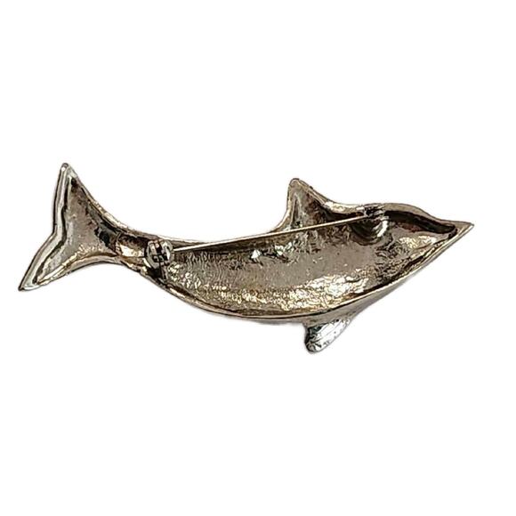 Vintage Silver Dolphin Brooch, 3.5" Long - Picture 2 of 7